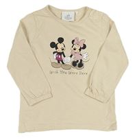 Béžové triko s Mickeym a Minnie Disney