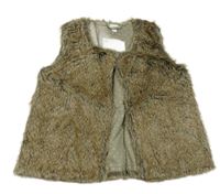 Hnedo-béžová kožušinová podšitá vesta Vertbaudet