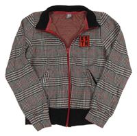 Sivo-čierno-červená vzorovano/kostkovaná prepínaci mikina s nášivkou