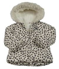 Světlebéžová vzorovaná šusťáková zimní bunda s kapucí F&F