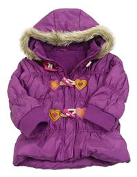 Fialová šušťáková zimná bunda so srdiečkami a kapucňou St. Bernard