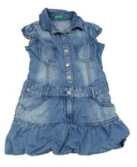 Modré riflové košilové propínací šaty Benetton