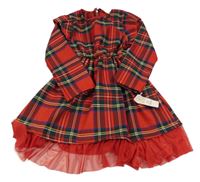 Nové - Červeno-barevné kostkované šaty s tylem 