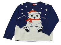 Tmavomodrý bodkovaná ý sveter s ledním medvěďom