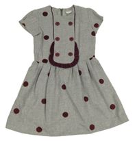 Sivé vlnené šaty s vínovymi bodky