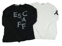 Nové - 2 set - 2x triko - Bílé triko s pruhy + černé s nápisem Pocopiano