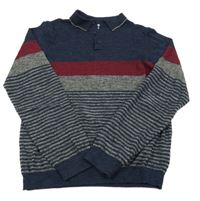 Tmavomodro-vínovo-pruhovaný sveter s golierikom M&Co.