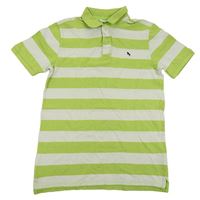 Zeleno-bílé pruhované polo tričko s výšivkou H&M