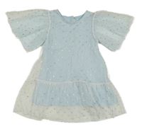 Světlemodro-biele bodkovaná é tylové šaty H&M