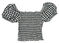 Čierno-biele kockované žabičkové crop tričko