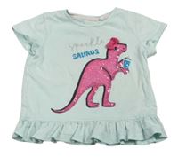 Svetlomodré tričko s dinosaurem z flitrů Bluezoo