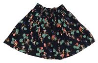 Tmavomodrá plátenná kolová sukňa s opičkami H&M
