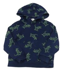 Tmavomodrá mikina s dinosaury a kapucí H&M