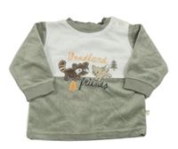 Zelenošedo-biela zamatová mikina so zvieratkami Okay