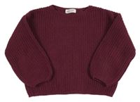 Vínový žinylkový oversize crop sveter H&M
