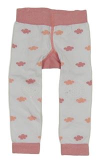 Bielo-ružové pančuskové legíny s mráčikmi