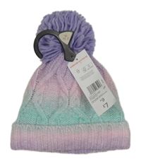 Nové - Barevná pruhovaná pletená podšitá čepice s bambulí F&F