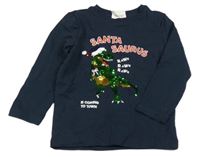 Tmavomodré triko s dinosaurem z překlápěcích flitrů Famy 