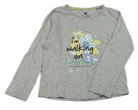 Sivé melírované tričko s květem a nápisom Lupilu