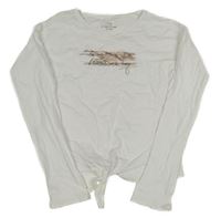 Biele crop tričko s nápisom a zavazováním