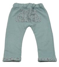 Modrošedé tepláky s kytičkami 