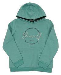 Mátová mikina s nápismi a kapucňou Target
