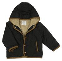 Černá šustáková prošívaná zateplená bunda s kapucí F&F