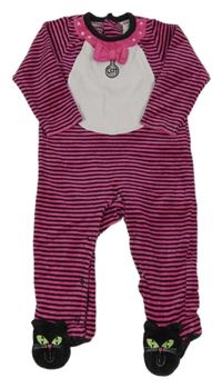 Růžovo-černý pruhovaný sametový overal - kočka Tu