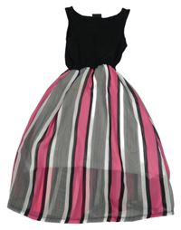 Čierno-pruhované bavlněno/šifonové šaty Page one young