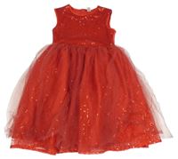 Červené společenské flitrové šaty se síťovinou Tu