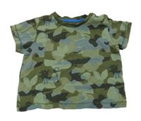 Kaki-svetlomodré army tričko so zvieratkami