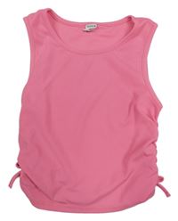 Neónově ružový rebrovaný crop top so stahováním Shein