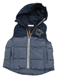 Tmavomodrá šusťáková prošívaná zateplená vesta s kapucí H&M