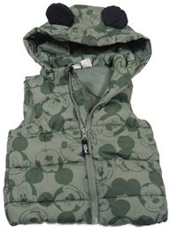 Khaki šušťáková zateplená vesta s Mickeym a kapucňou H&M