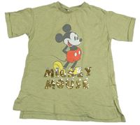 Khaki melírované dlouhé oversize tričko s Mickey a překlápěcími flitry Next