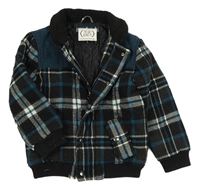Černo-petrolejovo-bílý kostkovaný vlněno/šusťákový zateplený bomber M&S