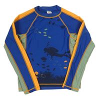 Safírovo-světlekhaki-oranžové UV triko s potápěčem PUSBLU
