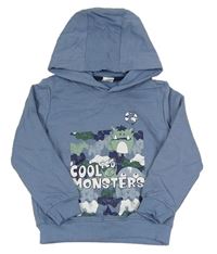 Modrošedá mikina s príšerkami a kapucňou IDENTIC Nature