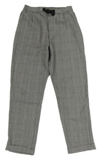 Čierno-bielo-ružové kockované vzorované nohavice s mašlou zn. H&M