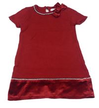 Tmavočervené svetrovo/semišové šaty s mašlou a kaminky zn miss MONA MOUSE