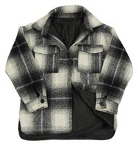 Čierno-bielo-sivo-fialová kockovaná flaušová podšitá košeľová bunda St. Bernard