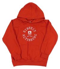 Červená mikina s nápismi a erbem a vreckom a kapucňou AWDis