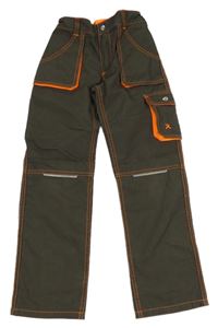 Tmavohnedé kockované nohavice s vreckom Planam