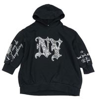 Čierna mikina s písmenky s flitrami a nápismi a kapucňou RIVER ISLAN