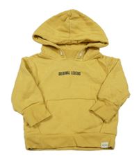 Okrová oversize mikina s nápisem a kapsou a kapucí RIVER ISLAND