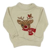 Smetanový melírovaný žinylkový svetr se sobem s flitry C&A