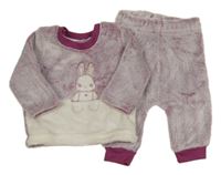 2set - Vínovo-biela chlpatá mikina so zajíčkem + nohavice Ergee