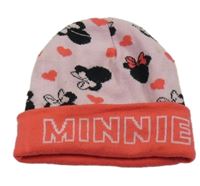 Světlerůžovo-korálová čepice s Minnie a srdíčky Disney