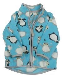 Azurová fleecová propínací mikina s tučňáčky H&M