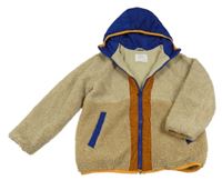 Béžovo-světlehnědo-medová huňato/šusťáková podšitá bunda s kapucí Zara